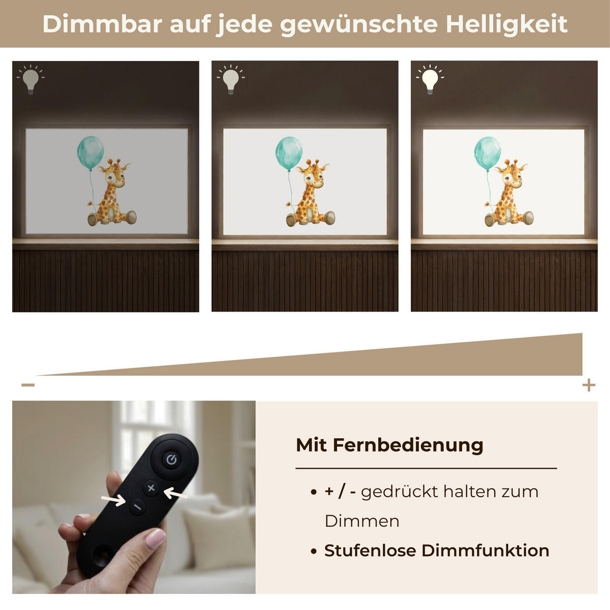 NACHTTISCHLAMPE MIT AKKU Giraffe - Baby - Tiere - Blauer Ballon 60x40 cm - Weiß, Holzwerkstoff (8/60/40cm) - OnlyWow