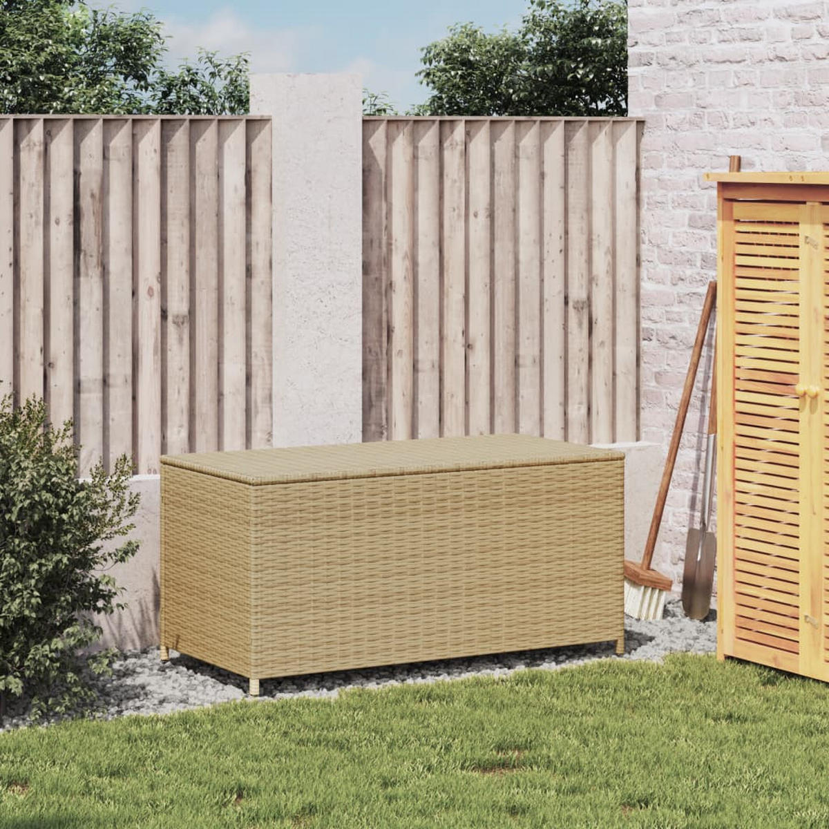 GARTENTRUHE Beige 190L Poly Rattan - Beige, Kunststoff (100/100/50cm) - furnicato
