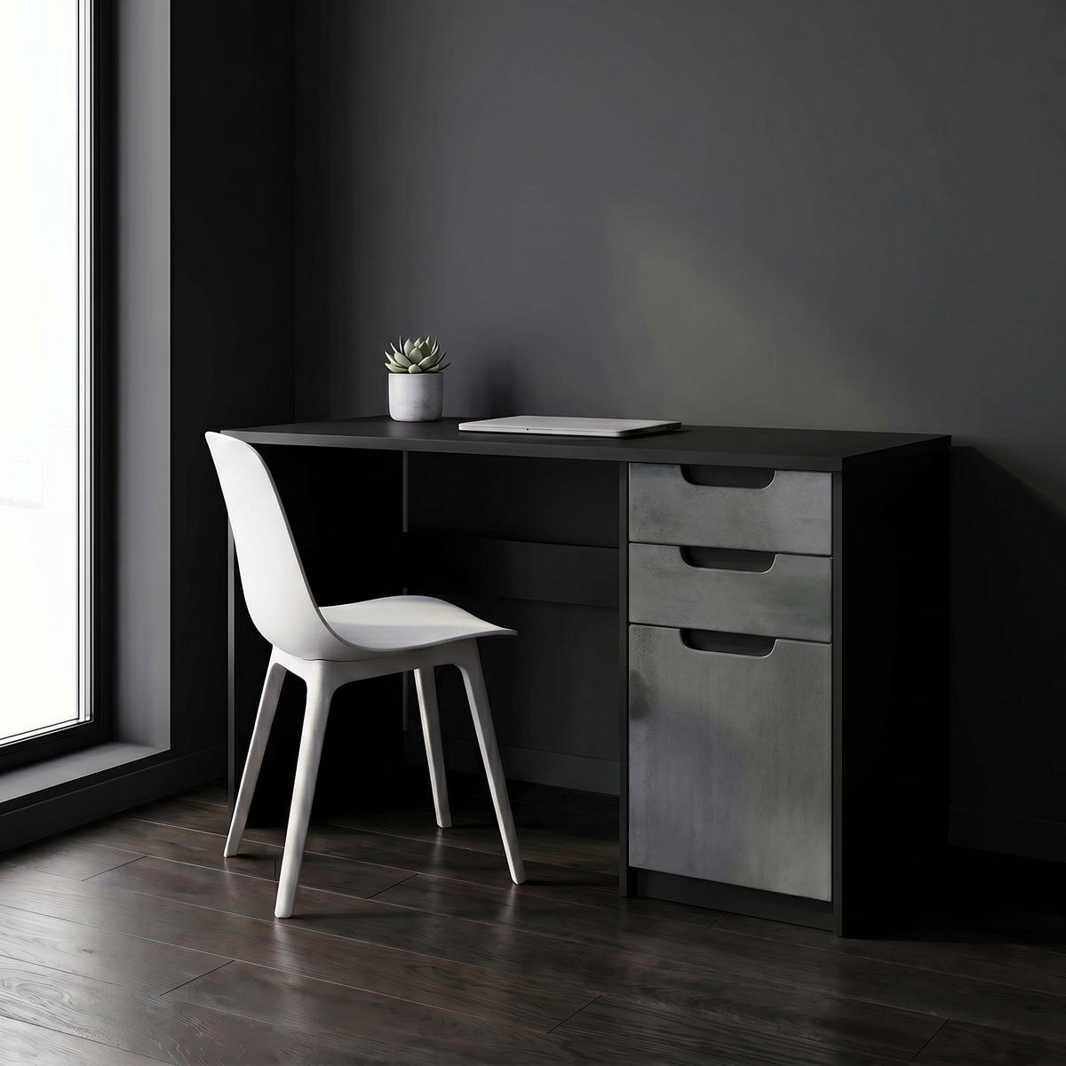 SCHREIBTISCH Logan Fronten in Beton Dunkel Optik - Dunkelgrau, Holzwerkstoff (60/129/76cm) - Vladon