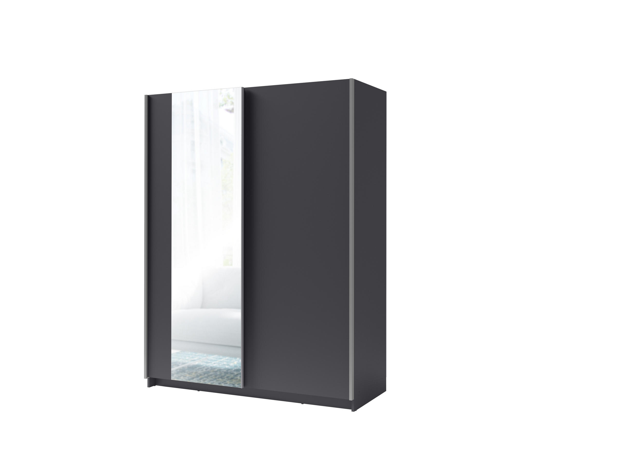 SCHIEBETÜRENSCHRANK GAVERO 11 - 180,6×198,5×62 cm mit Spiegel Grau Graphit - Grau, Holz/Holzwerkstoff (108.6/198.5/62cm) - Milaros Markt
