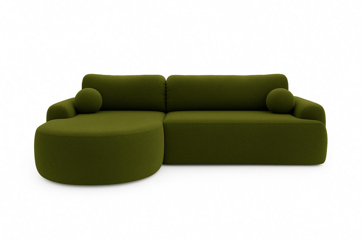 ECKSOFA Cloudy Grün, Sofa aus Boucle-Stoff mit Kissen, linke seite - Grün, Holzwerkstoff/Textil (177/261cm) - Bettso