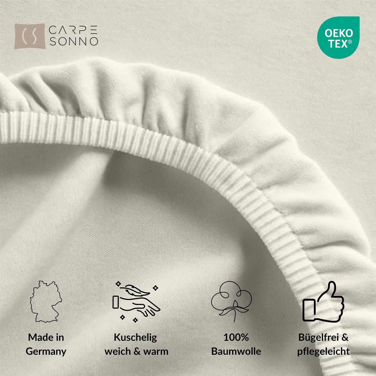 BIBER-SPANNBETTLAKEN 140x200 Warme Winter Flanell Bettlaken aus 100% Baumwolle, Spannbetttuch Laken Uni Creme - Made in Germany - Creme, Textil (140/200cm) - Carpe Sonno