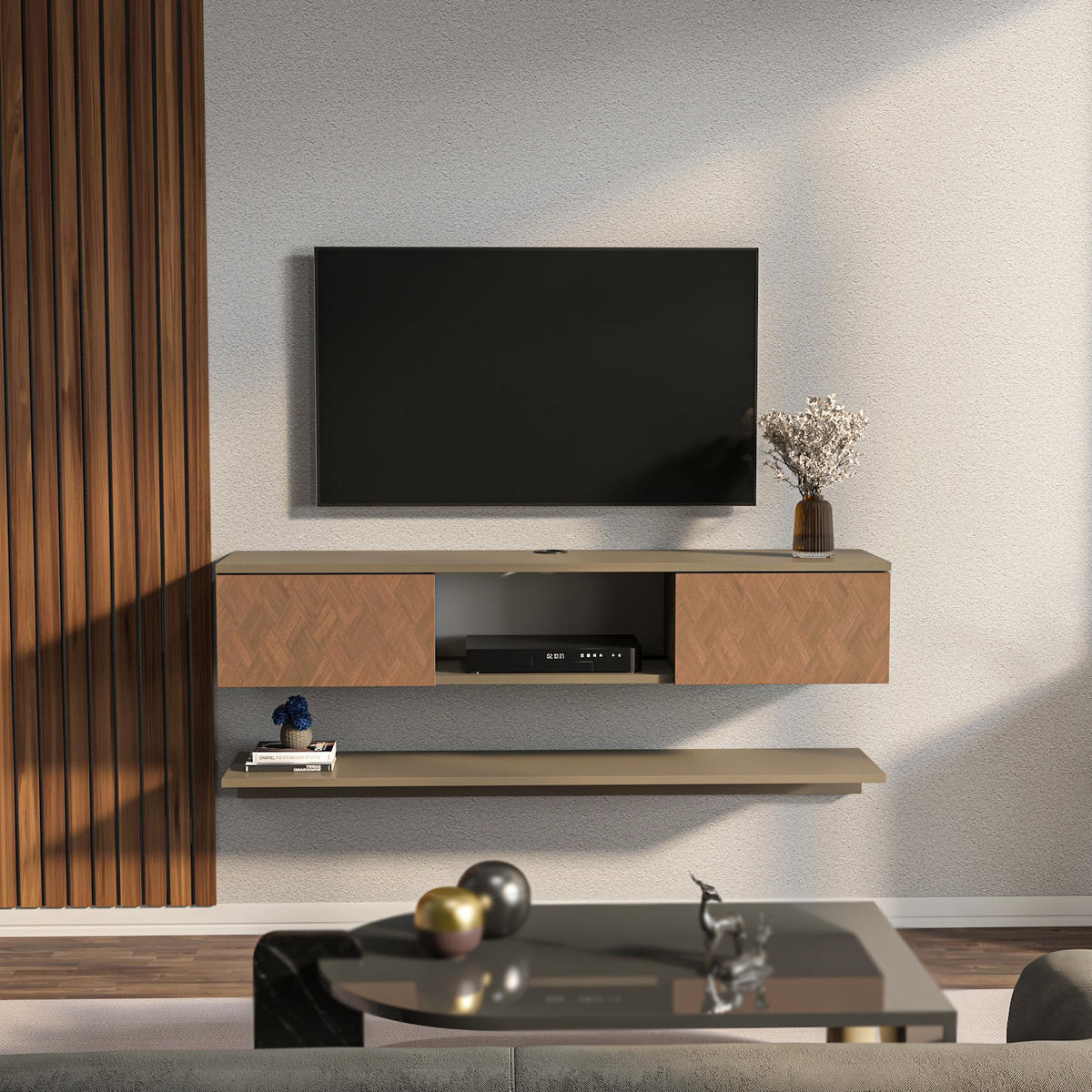 TV-ELEMENT Elia Galaxy Kaffee Vintage - Dunkelbraun, Holzwerkstoff (140/25.6/32cm) - Decorotika