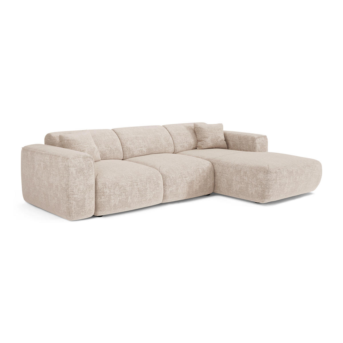 ECKSCHLAFSOFA Geprägter Samt Creme 283cm - Creme, Textil (283/180cm) - Sia Home