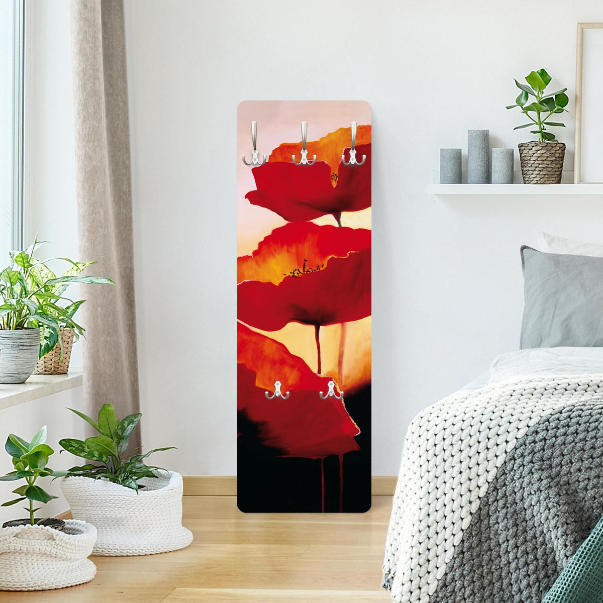 WANDGARDEROBE - Poppy Family 34/105 cm - Rot, Holzwerkstoff (34/105/1.6cm) - Bilderwelten