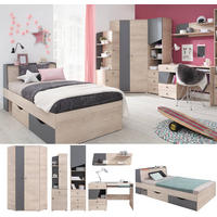 JUGENDZIMMER Davis Set B mit Bett 120 x 200 - Eiche / Anthrazit - Eichefarben/Anthrazit, Holzwerkstoff (124/85/230cm) - QMM TraumMöbel