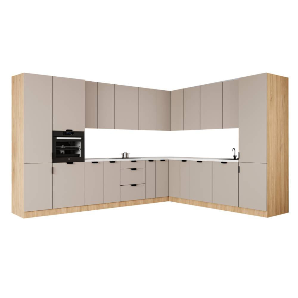 WINKELKÜCHE 345 x 285 cm - Sorento KS12-M345 - in Beige / Sonoma Eiche - Beige/Schwarz, Holz/Metall (630/247/58cm)