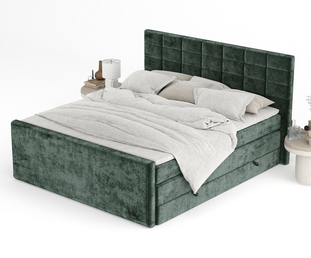 BOXSPRINGBETT Ava Grün 140/200 cm - Schwarz/Grün, Holz/Holzwerkstoff (140/200cm) - Maison de Reve