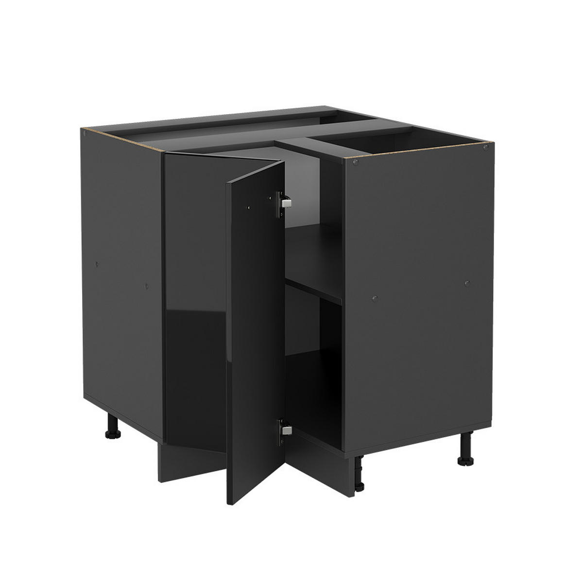 ECKUNTERSCHRANK R-Line Schwarz Hochglanz 75.6 cm AP Marmor - Schwarz Hochglanz/Anthrazit, Holzwerkstoff (75.6/81.6/60cm) - Vicco