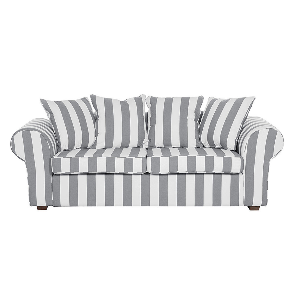 3-SITZER SOFA - Webstoff - Grau gestreift - Grau, Textil (217/88/88cm) - home24