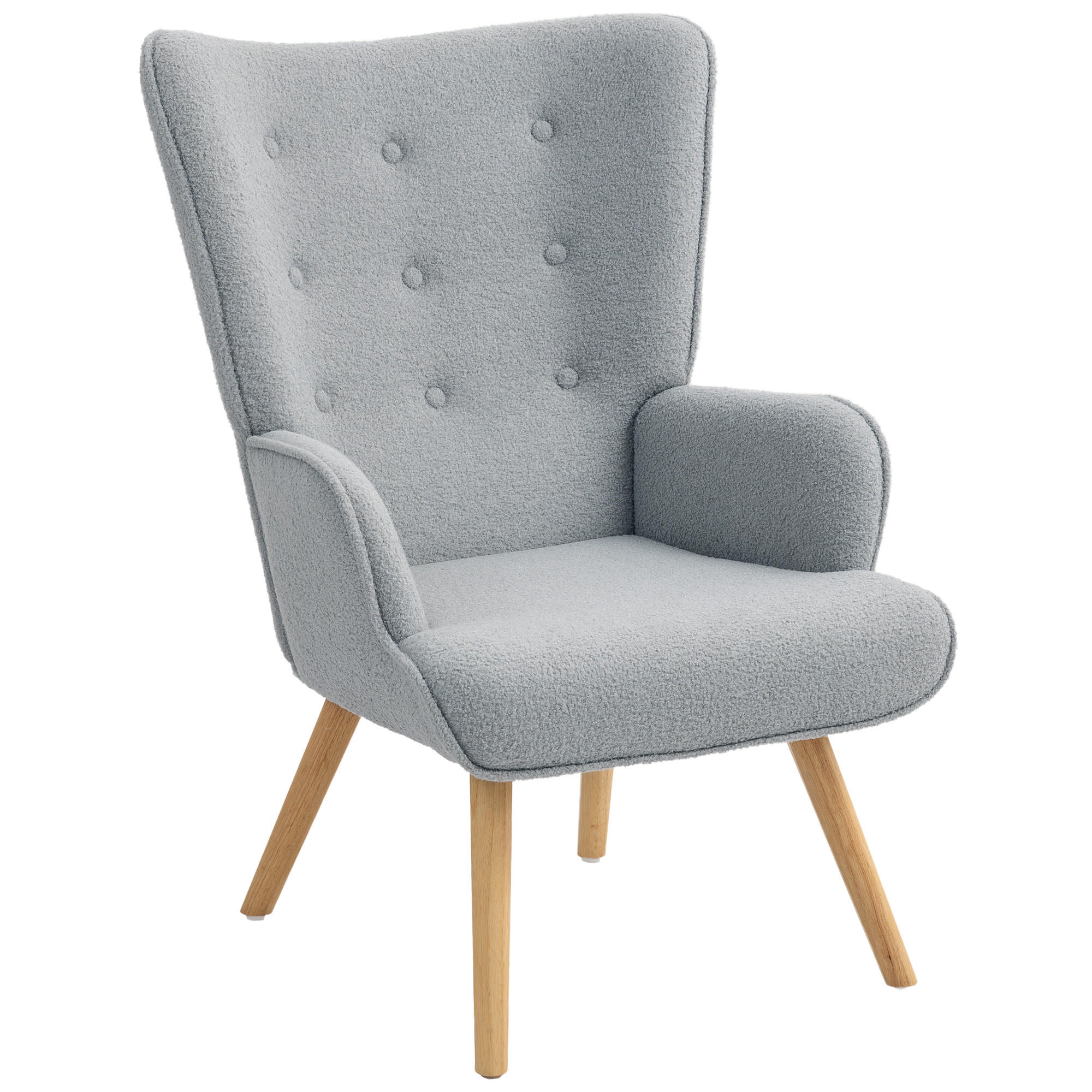 SESSEL DE-13280 Bouclé-Stoff & Knopfheftung Hellgrau - Grau, Holz (71/96/74cm) - ComfortXL