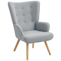 SESSEL DE-13280 Bouclé-Stoff & Knopfheftung Hellgrau - Grau, Holz (71/96/74cm) - ComfortXL