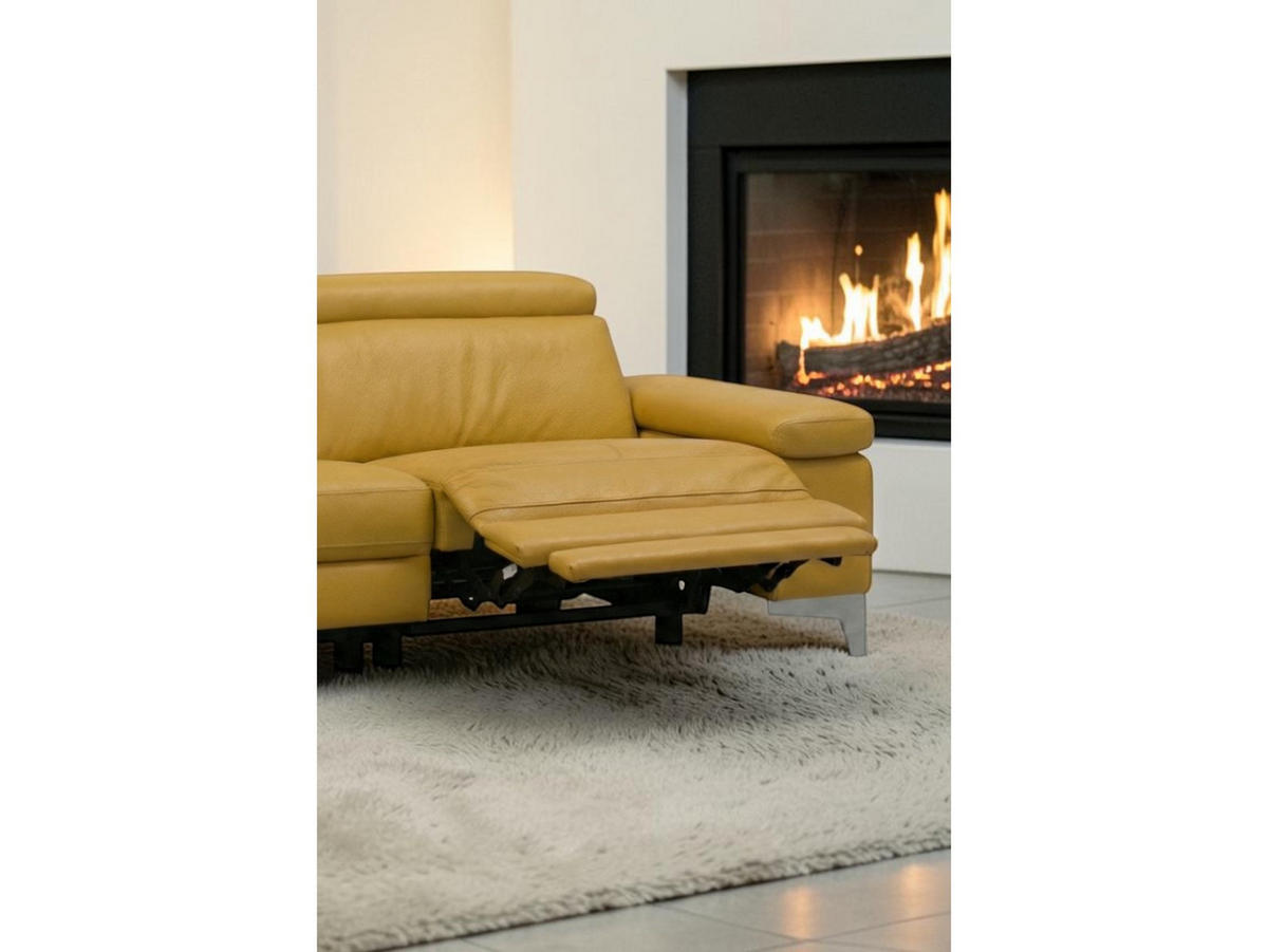 3-SITZER Sofa Talisman Echtleder mit 1 x Relaxfunktion Senfgelb - Gelb, Leder/Metall (216/80/100cm)