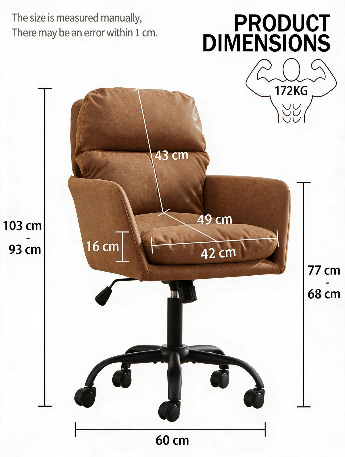 DREHSTUHL DE-41012 mit PU-Kunstleder höhenverstellbar Braun - Braun, Metall (71.58/102/60.5cm) - ComfortXL