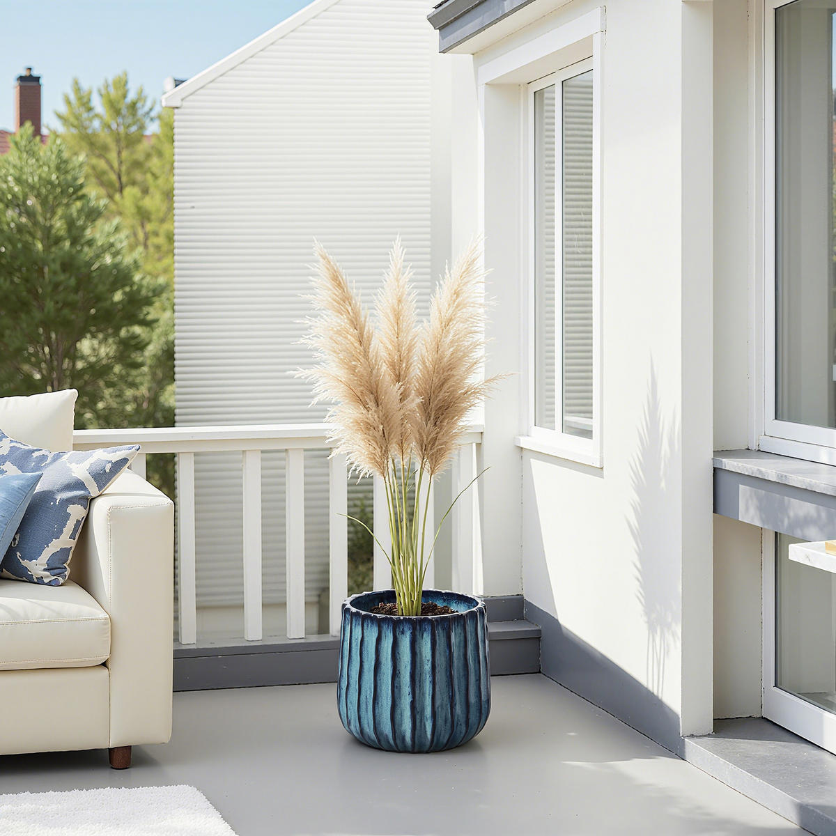 BLAUER Keramik-Blumentopf, Durchmesser 21 cm, Höhe 21,5 cm - Blau, Keramik (21cm) - Hometopia