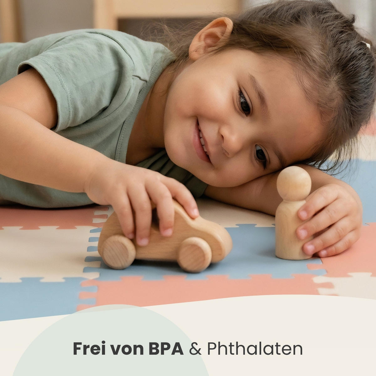 SPIELMATTE mit Rand - 270/90/1 cm Puzzlematte Rosa Blau Beige - Rosa, Kunststoff (30/30cm) - Littletom