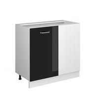 ECKSCHRANK FÜR HAUSRAT R-Line Schwarz Hochglanz 86 cm mit Tür, ohne Arbeitsplatte - Schwarz Hochglanz/Weiß, Holzwerkstoff (86/81.6/46cm) - Vicco