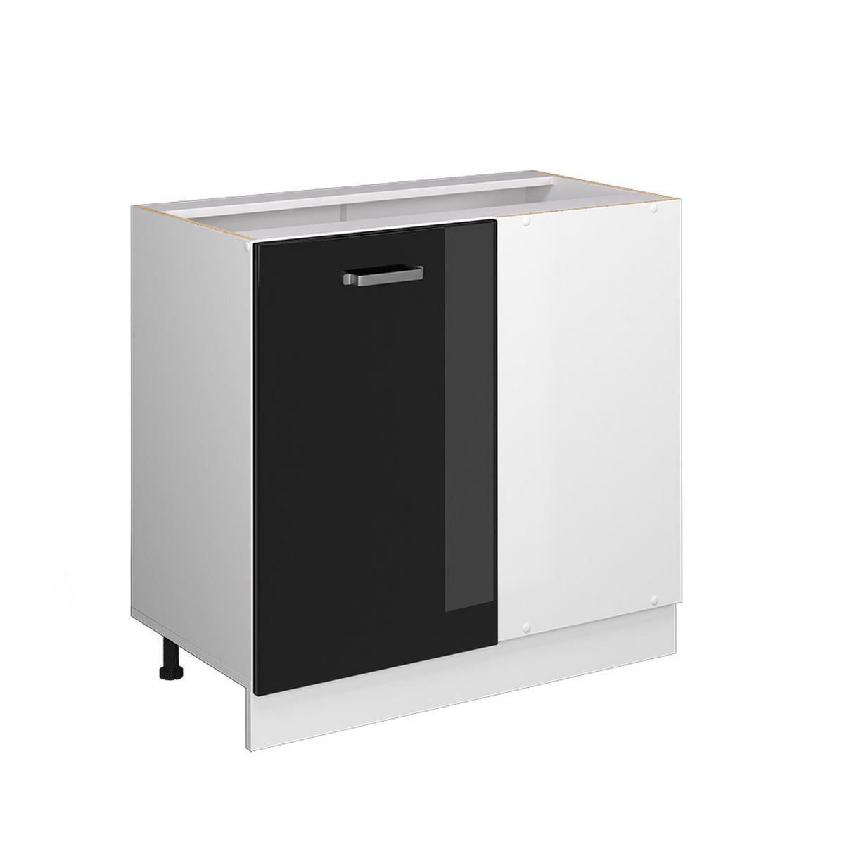 ECKSCHRANK FÜR HAUSRAT R-Line Schwarz Hochglanz 86 cm mit Tür, ohne Arbeitsplatte - Schwarz Hochglanz/Weiß, Holzwerkstoff (86/81.6/46cm) - Vicco
