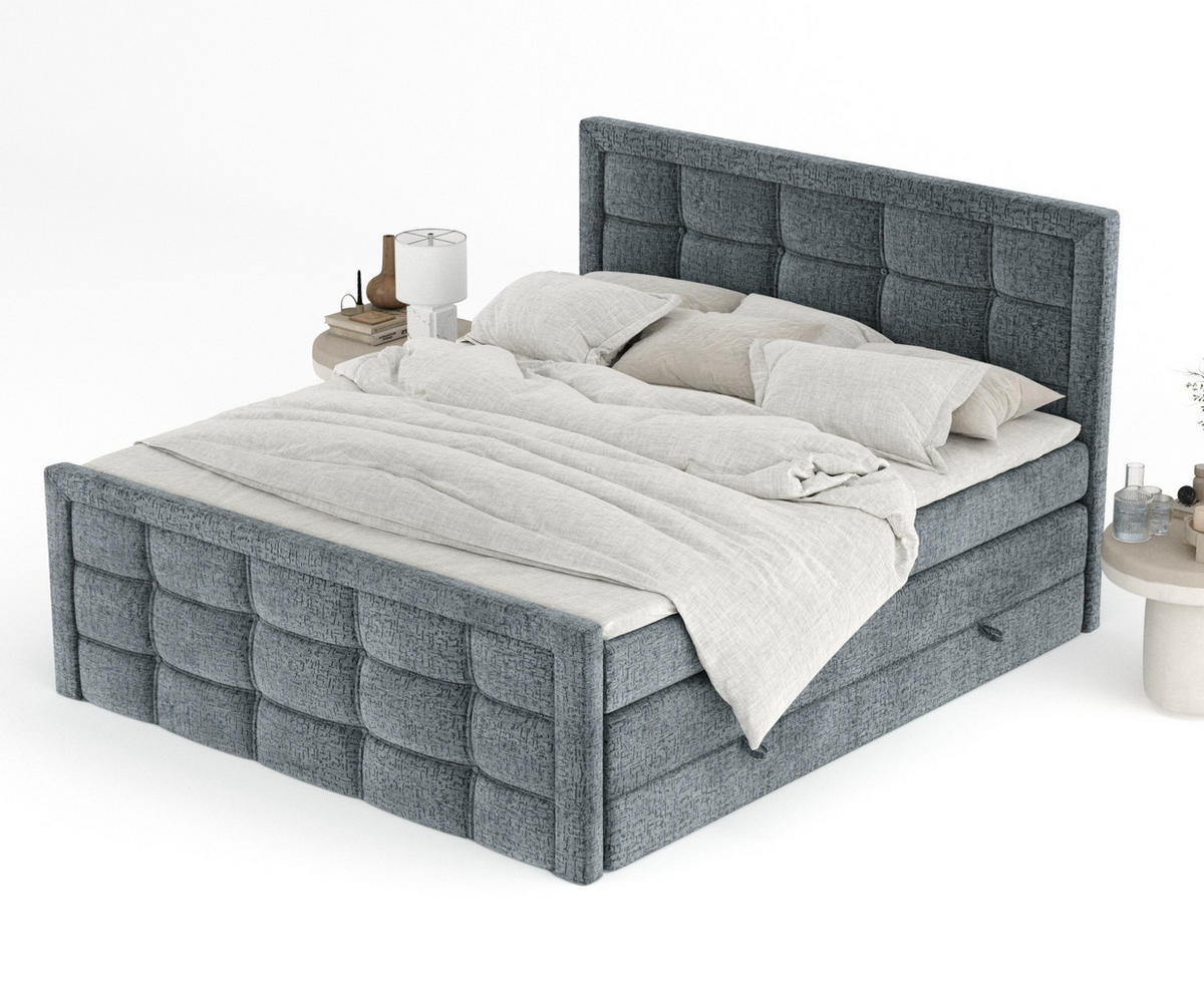 BOXSPRINGBETT Ambrosia Blau Grau 180/200 cm - Blaugrau/Schwarz, Holz/Holzwerkstoff (180/200cm) - Maison de Reve