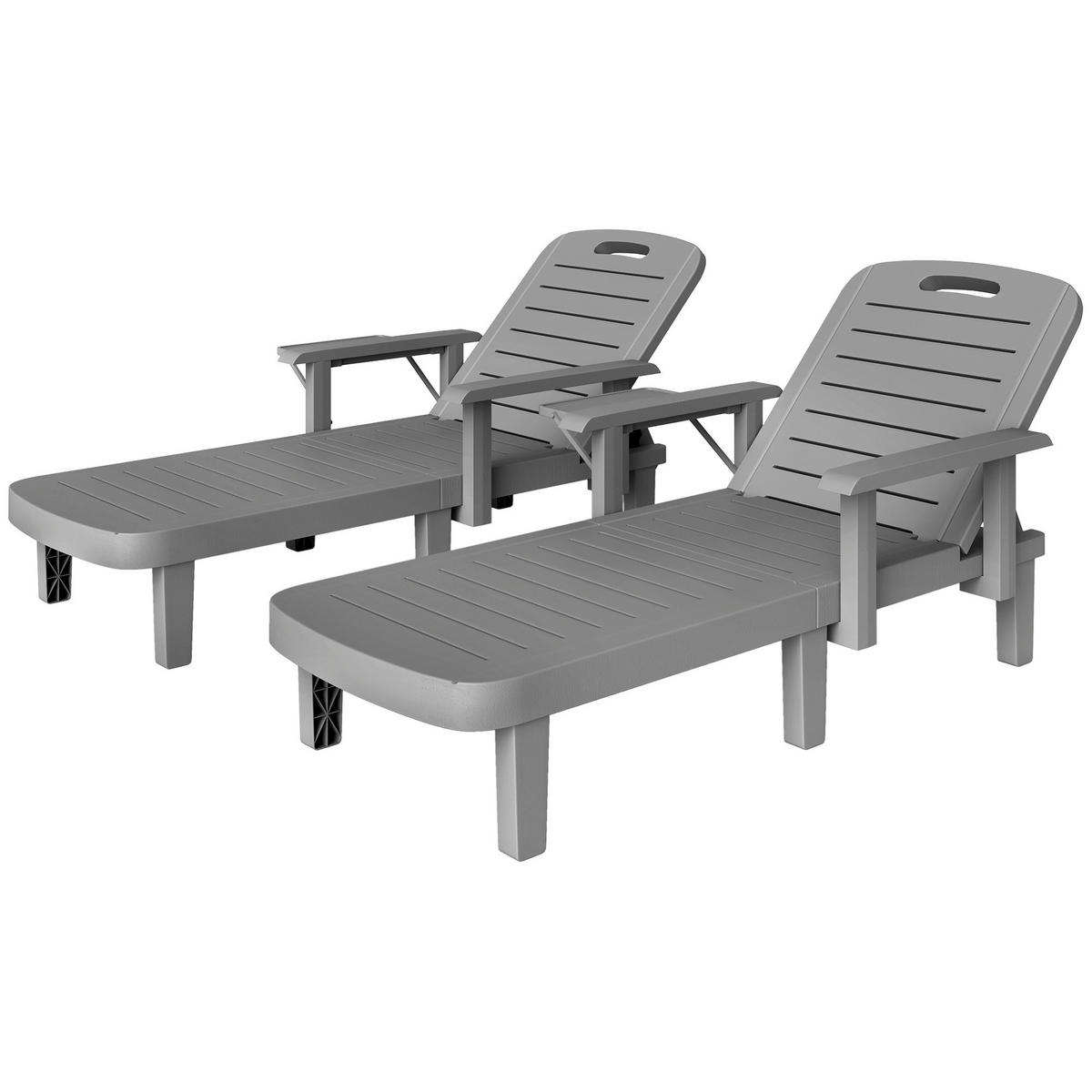 SONNENLIEGE Gartenliege mit Seitentisch Holzoptik Liegestuhl mit 5-Fach verstellbare Rückenlehne Dunkelgrau - Dunkelgrau, Metall (158/88/79cm)