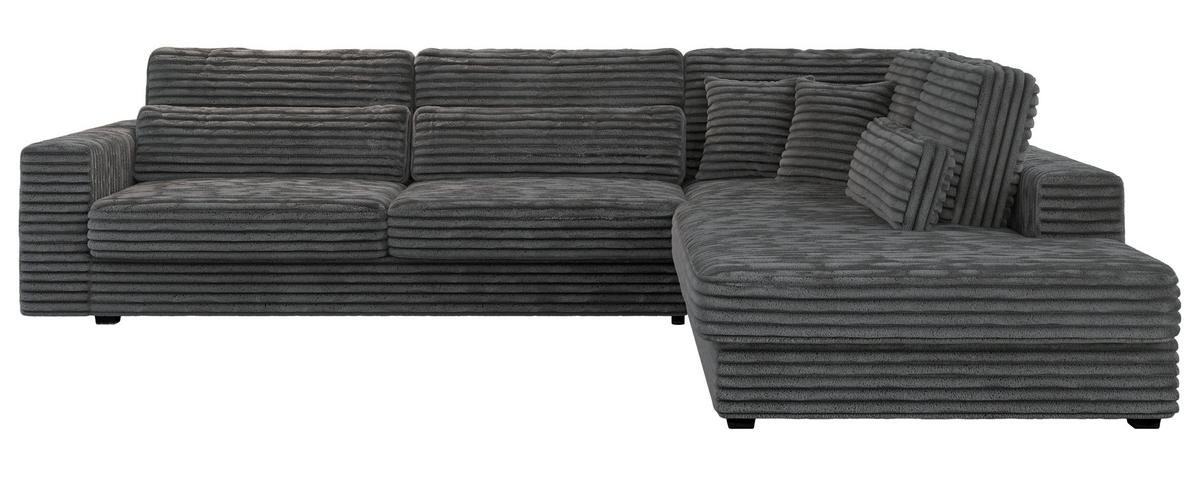 ECKSOFA Savona Dunkelgrau breiter Cord - rechts - Dunkelgrau/Schwarz, Kunststoff/Textil (249/316cm) - MKS