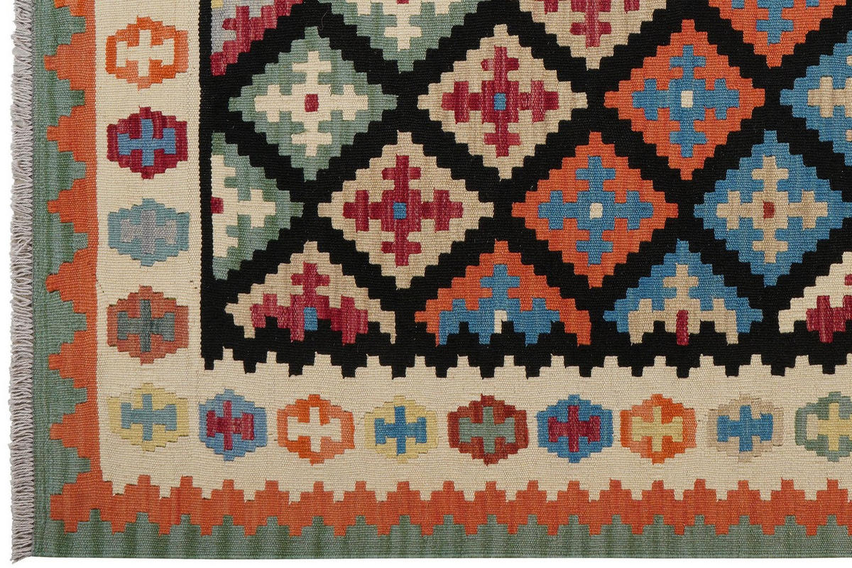 KELIM-TEPPICH handgewebt Gashgai Schwarz 194/157 cm Schurwolle - Schwarz, Textil (157/194cm) - Looma