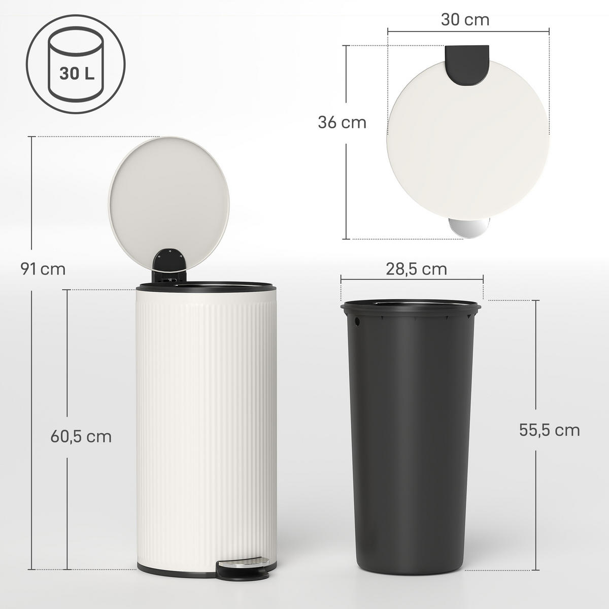 MÜLLEIMER Creme 91.44/76.2/153.67 cm - Creme, Metall (76.2/153.67/91.44cm) - HOMCOM