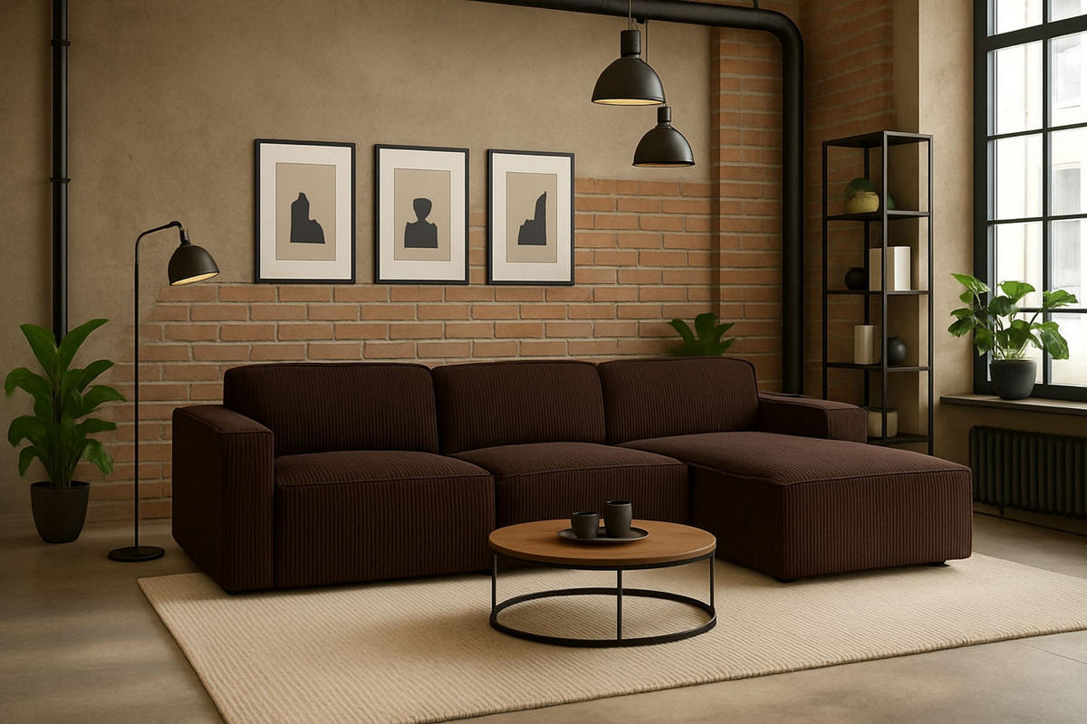 ECKSOFA Cursal L-Form, Stoff Poso, Braun, Rechts - Braun, Holz (284/166cm) - Kaiser Möbel