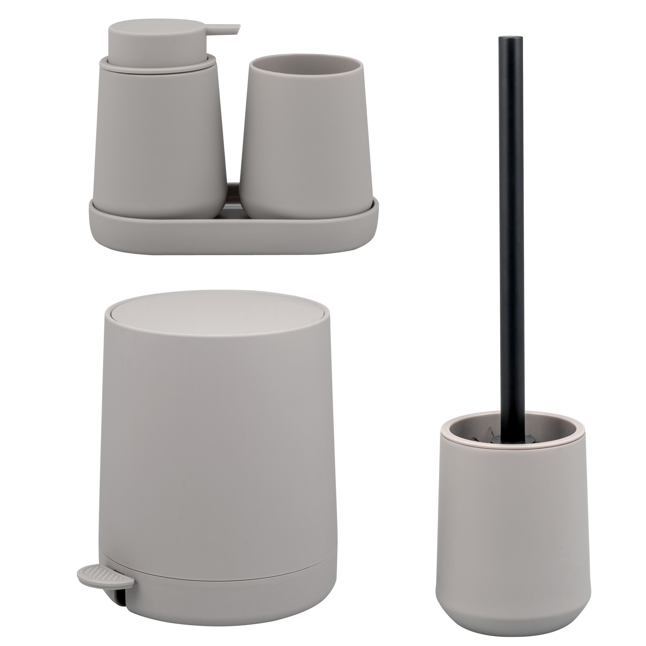 BAD-ACCESSOIRES-SET TESERO, Soft-Touch, taupe - Taupe, Kunststoff (22.5/25.5/25cm) - eluno