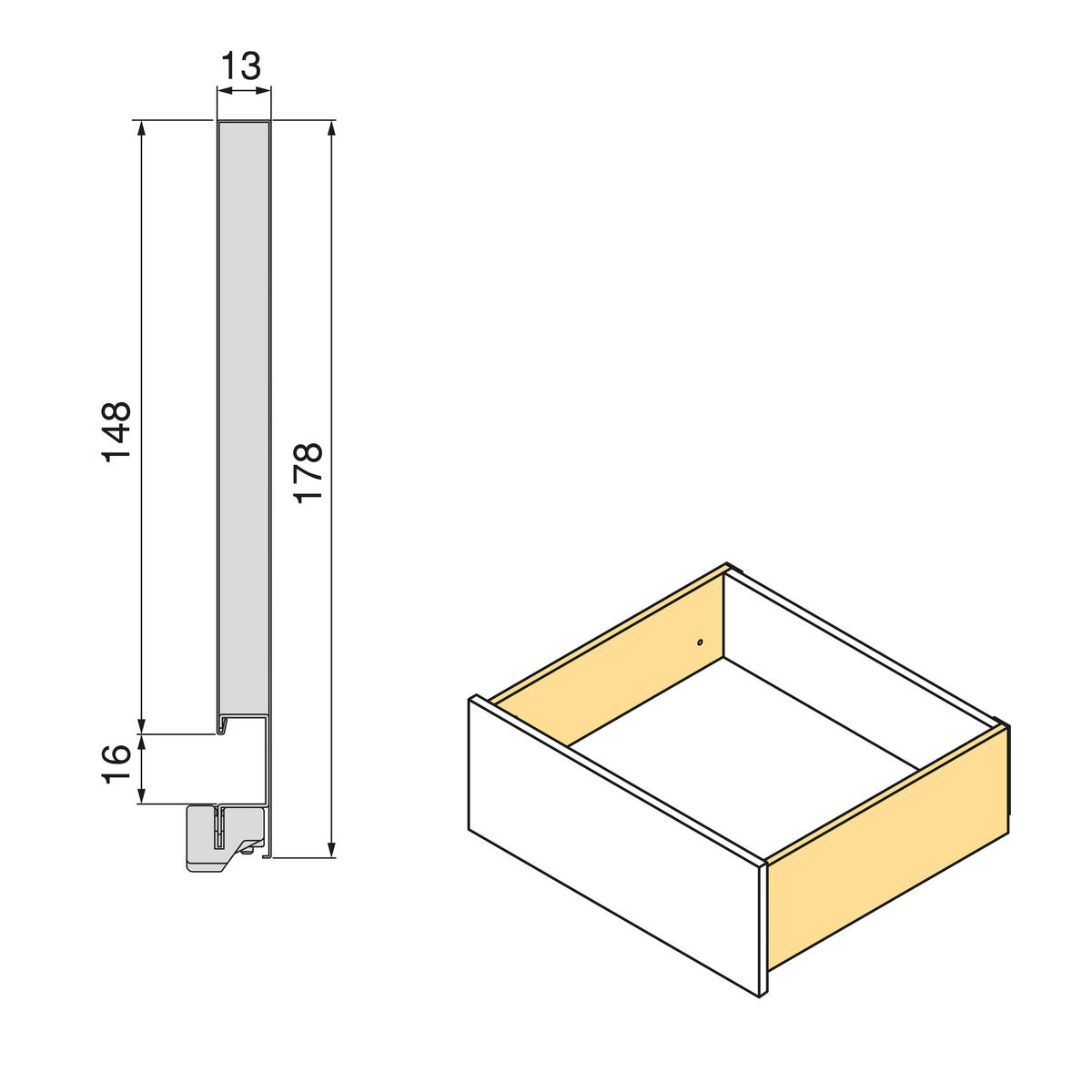 AUSSENSCHUBLADE Vertex mit 3D-Regelung, Höhe 178mm, 40Kg, Tiefe 550mm, Stahl, Weiß lackiert - Weiß, Metall (24.5/6/58cm) - EMUCA