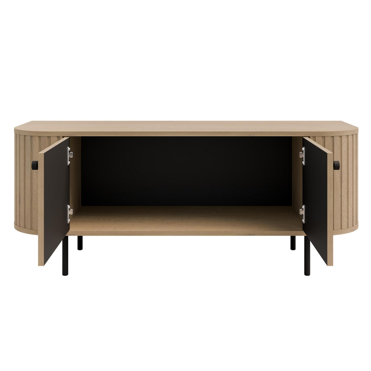 LOWBOARD Halay Eiche Cremona, 2 Türen Moderne Rillenstruktur 123 cm, mit runden Kanten - Eichefarben/Schwarz, Holzwerkstoff/Metall (123/50/42.3cm) - AX Living