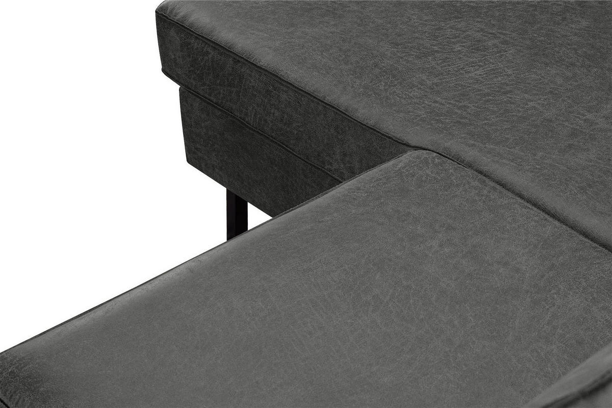 ECKSOFA-LINKS INVIA mit Armlehnen vintage, Lederoptik-Stoff, dunkelgrau - Dunkelgrau/Schwarz, Textil (234/160cm) - KONSIMO®