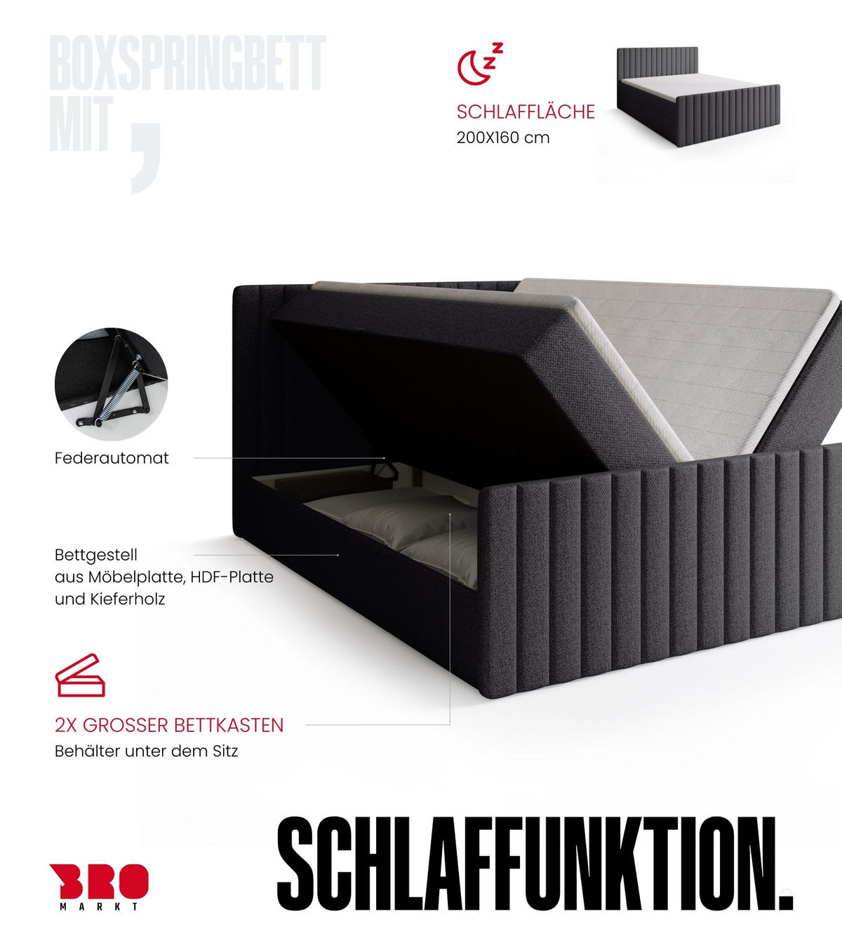 BOXSPRINGBETT Dream Duo mit Topper 160/200 Grau - Grau, Kunststoff (160/200cm) - Bromarkt