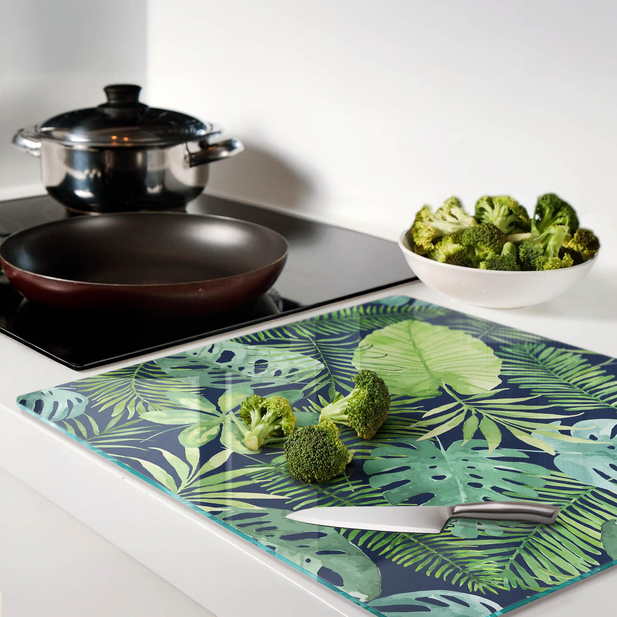 GLASPLATTE 60x52 cm Tropische Blätter - Grün, Glas (60/0.4/52cm) - TULUP