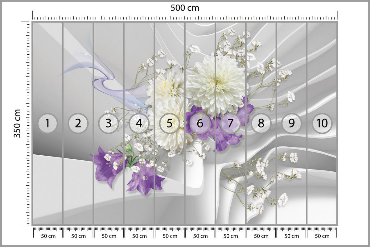 FOTOTAPETE für Wohnzimmer BLUMEN Abstraktes Welliges Raumhintergrund 500x350 - Violett/Weiß, Papier (500/350cm) - Muralo