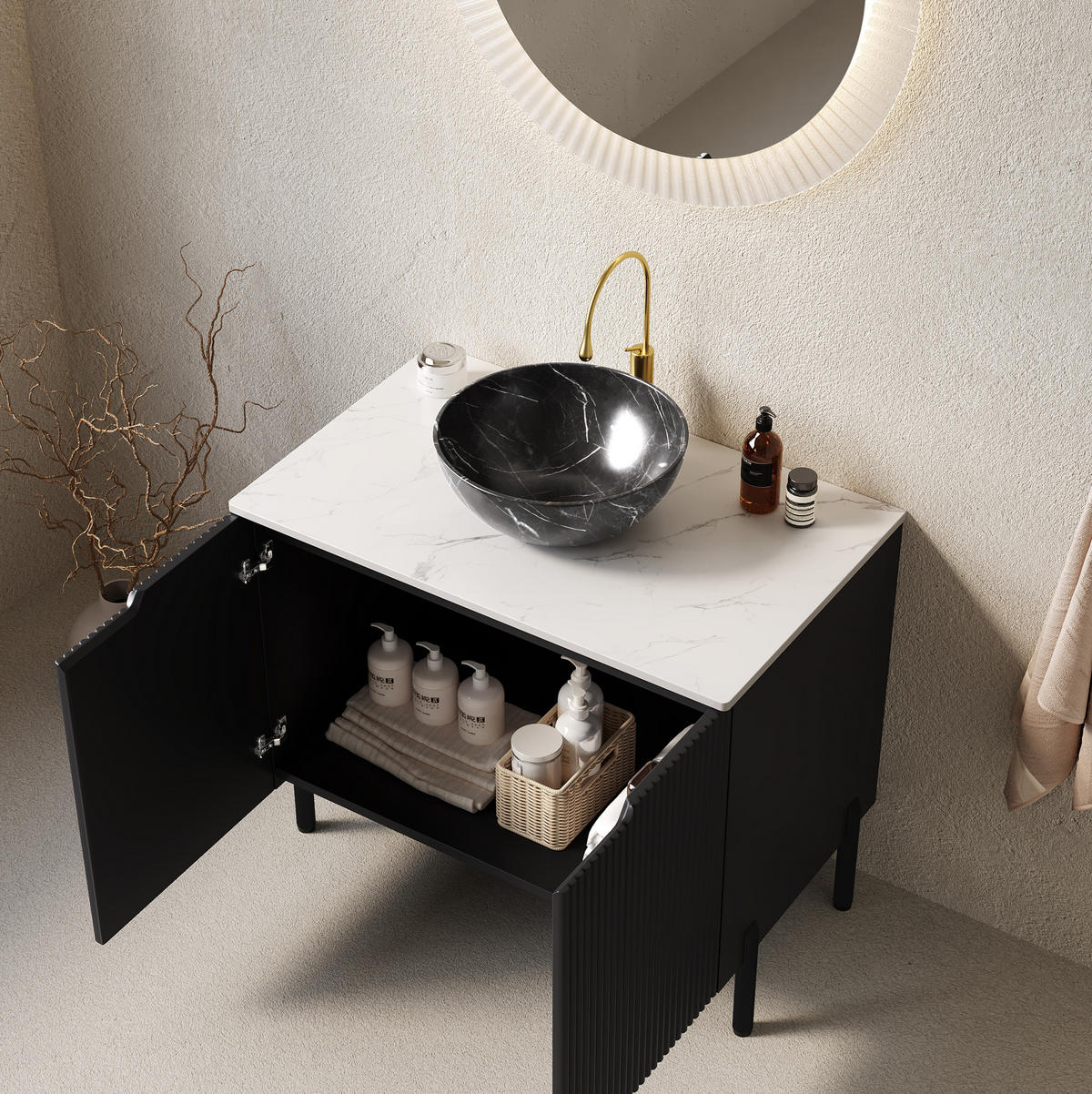 WASCHTISCH mit Keramikbecken 76 cm Schwarz/Weiß - Schwarz, Holzwerkstoff (48/89/76cm) - Beauniv