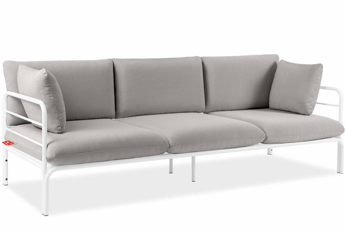 GARTENSOFA RAMBE 3-Personen mit Kissen, Weiß/Hellgrau - Hellgrau/Weiß, Textil/Metall (225/80/80cm) - KONSIMO®