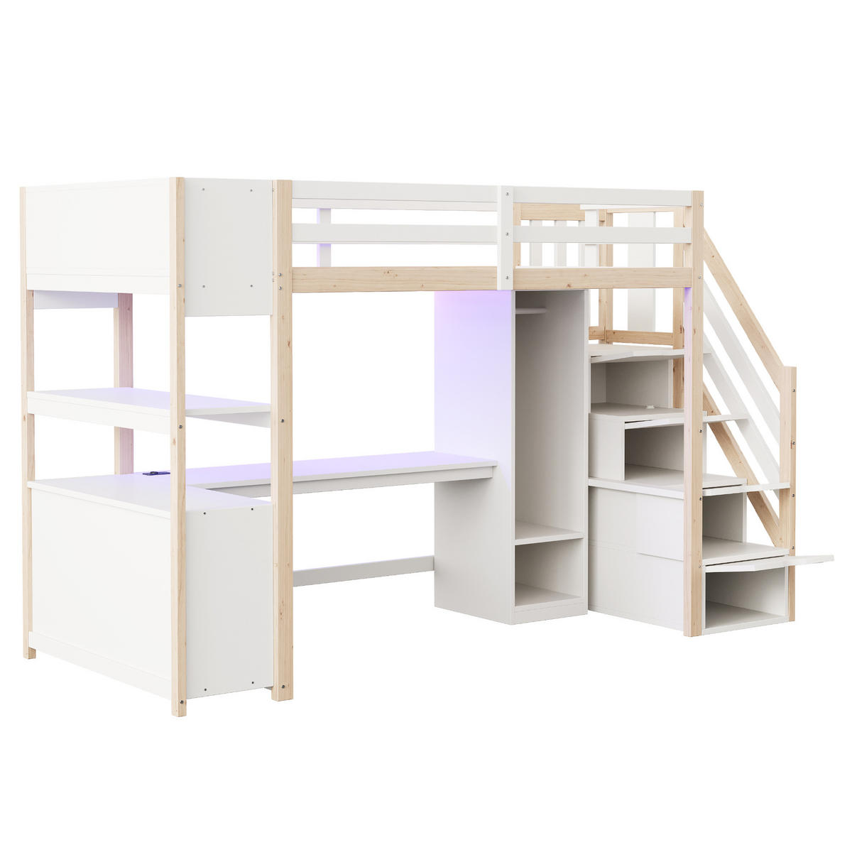 HOCHBETT 90/200 cm Weiß/Natur aus Massivholz mit Schreibtisch - Weiß, Holzwerkstoff (90/200cm) - OKWISH
