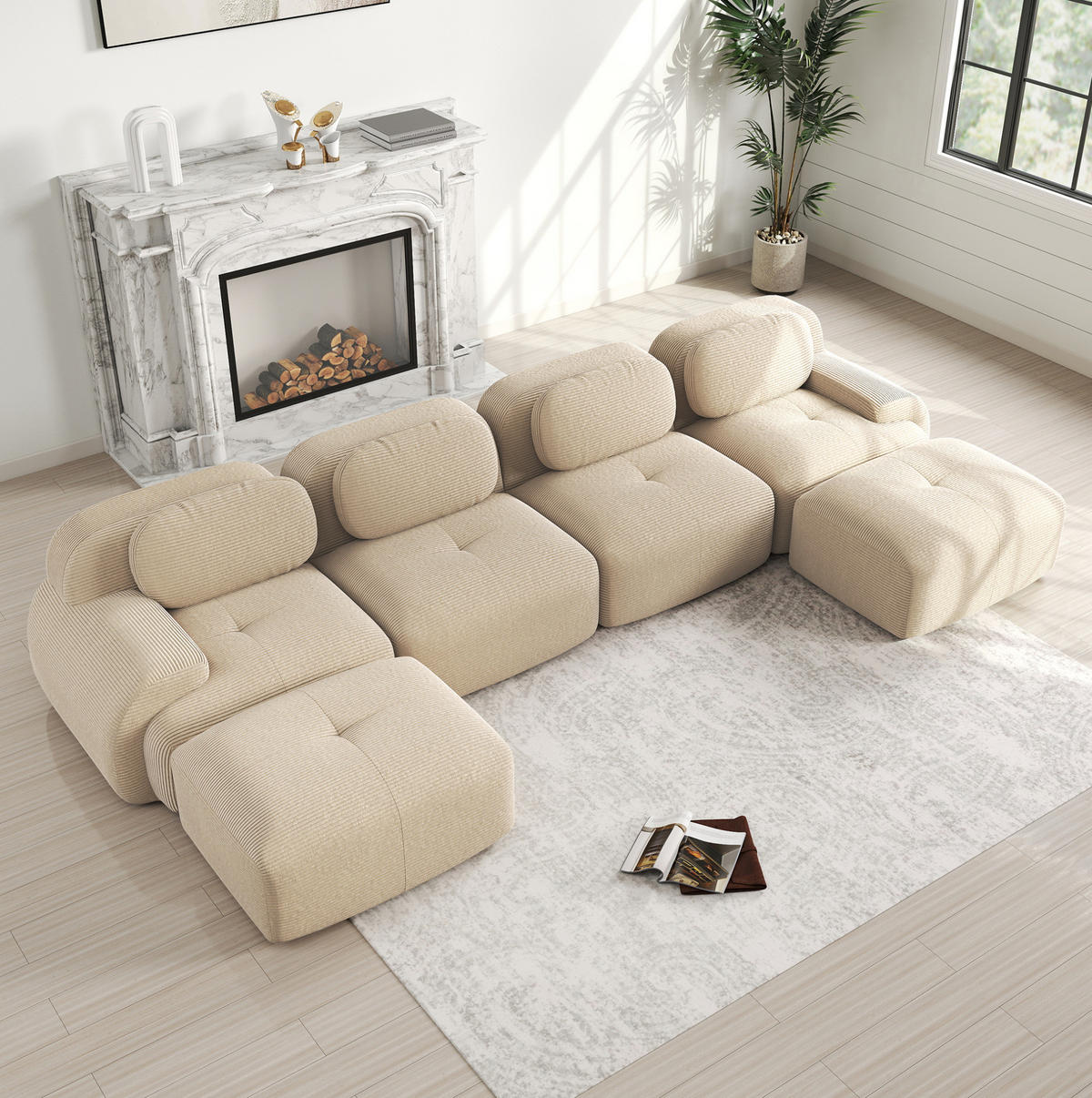 ECKSOFA modular rahmenlos Cordstoff Beige 4-tlg. - Beige, Kunststoff (178/75/388.1cm) - Meubliv