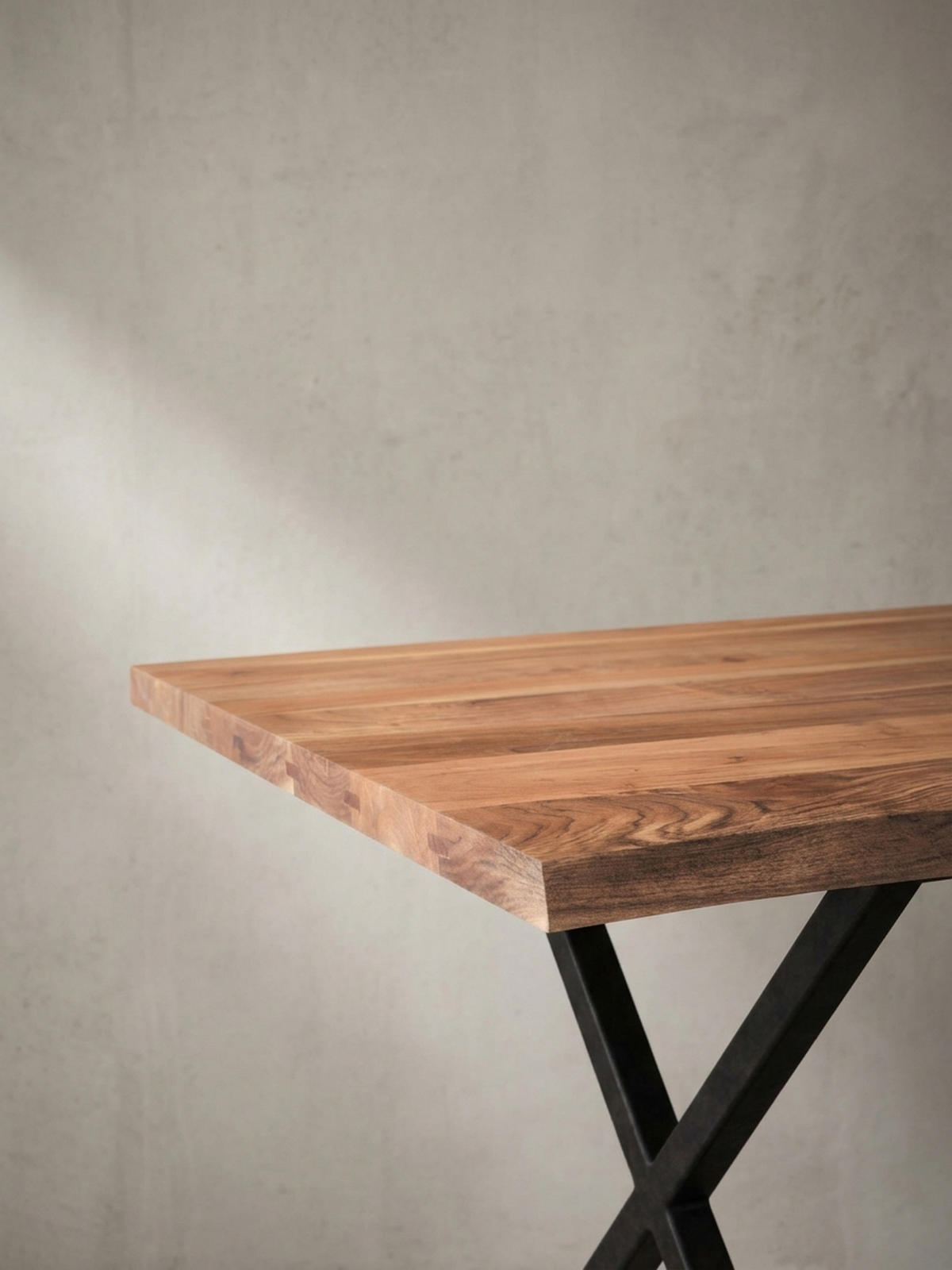 ESSTISCH Massivholz Metall X-Gestell Baumkante Industrial KRETA, Goldbraun-Schwarz 120x60x76 cm - Schwarz/Braun, Holz/Metall (60/120/76cm) - KADIMA DESIGN