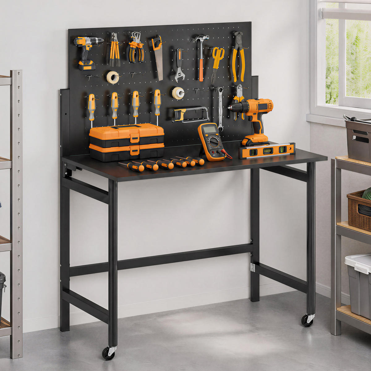 WERKBANK MDF Schwarz - Schwarz, Metall (62/143.5/115cm) - HOMCOM