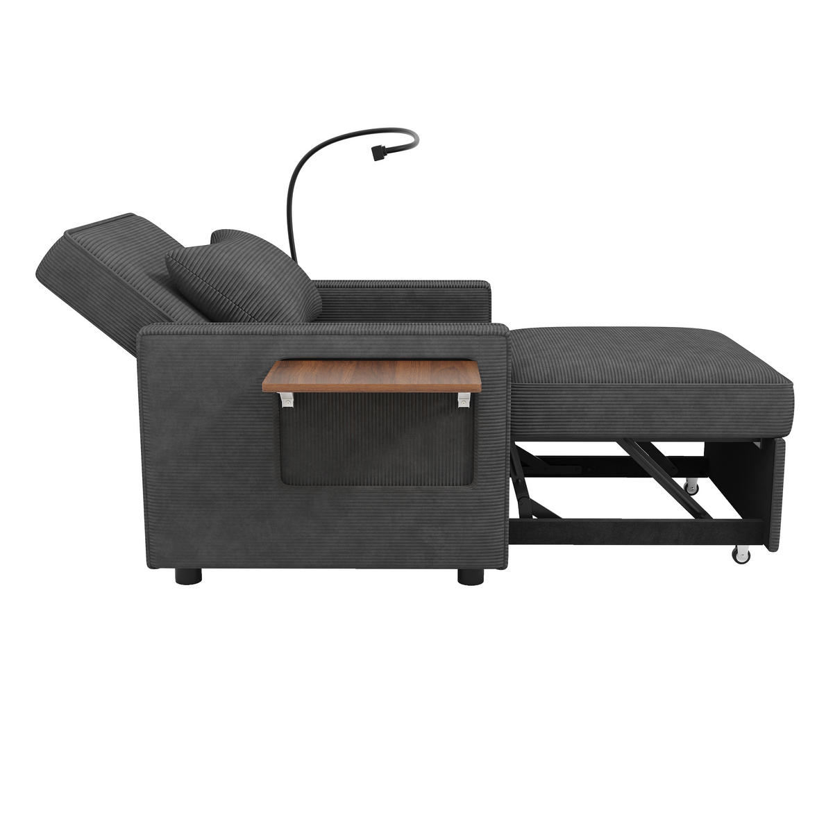 RELAXSESSEL 93/78/85 cm Grau mit Klapptisch und Handyhalter - Grau, Textil (93/85/150cm) - Oxeza