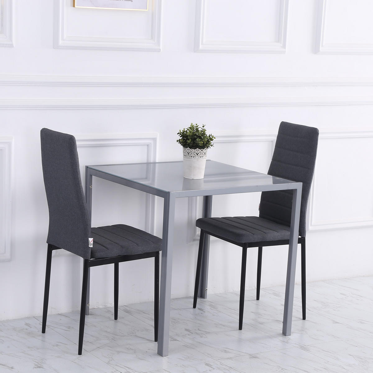 ESSTISCH, Hartglas, Metall, Grau - Grau, Glas (75/75/75cm) - HOMCOM