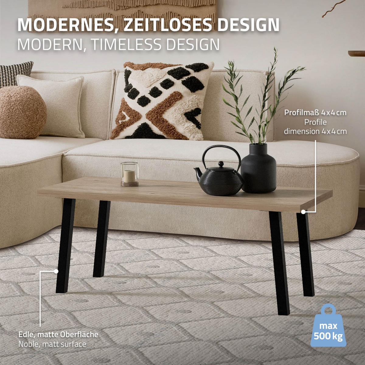 TISCHBEINE 4er Set I-96GRAD-Design H:42 cm Schwarz 4x4 cm - Schwarz, Metall (4/42/4cm) - ML-DESIGN