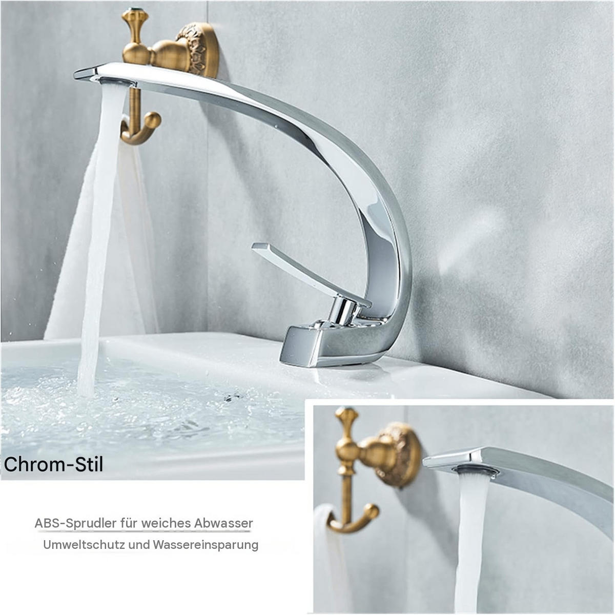 BADEZIMMERARMATUR，34 × 19 × 7 cm，Goldener, - Roségold, Metall (34/7/19cm) - Vallsero