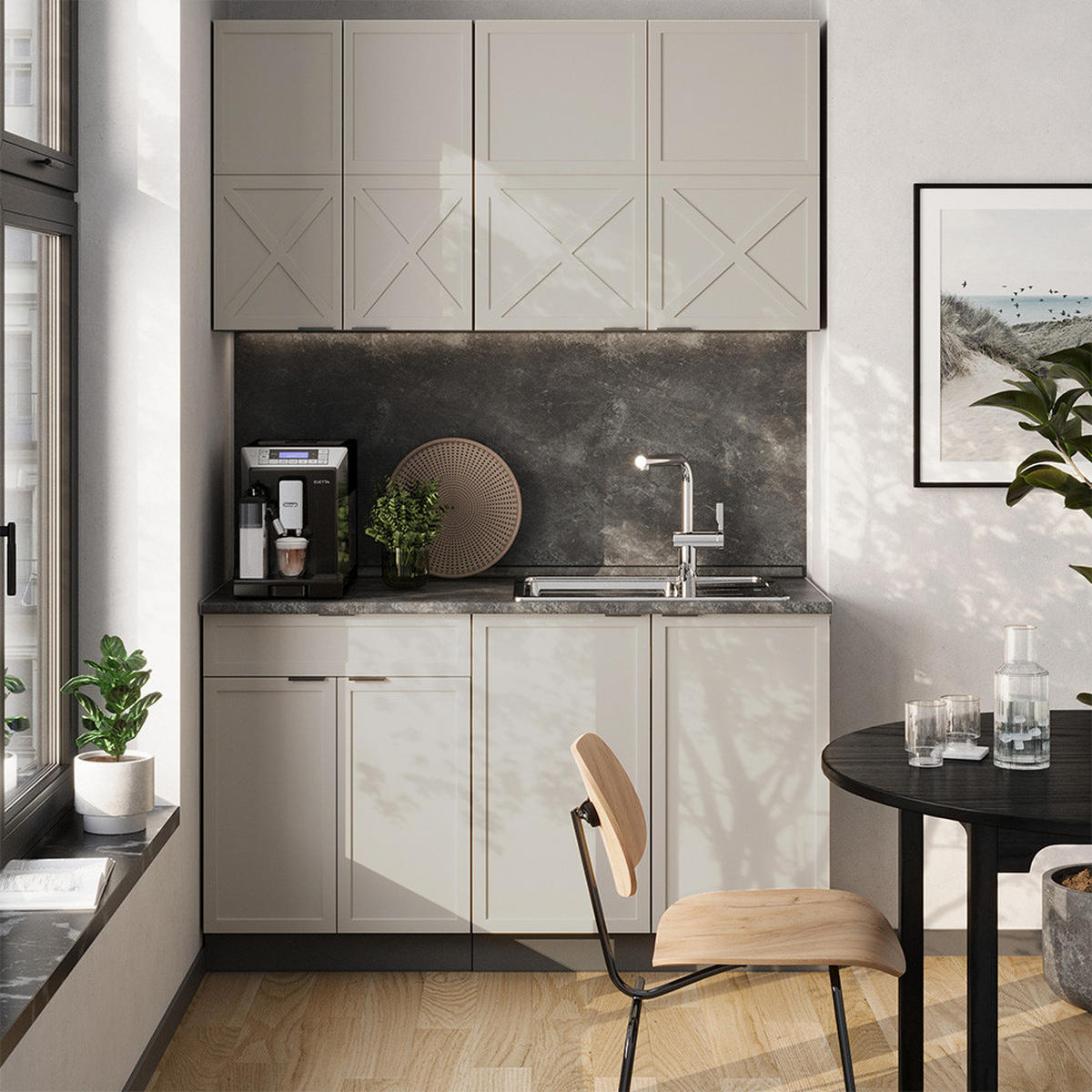 SINGLEKÜCHE Fame-Line GrauBeige/Anthrazit 140 cm, AP Anthrazit - Greige/Anthrazit, Holzwerkstoff (140/81.6/60cm) - Vicco