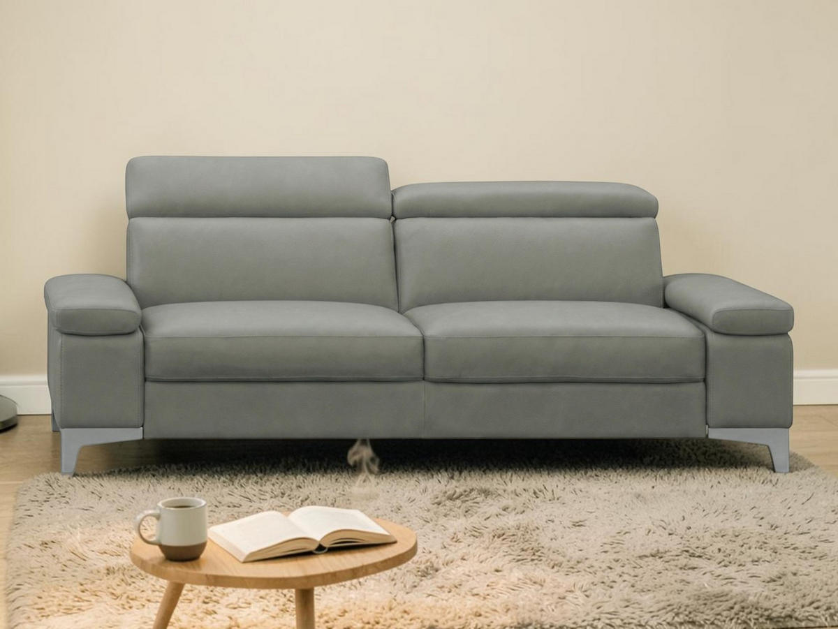 3-SITZER Sofa Talisman Echtleder Perlgrau - Hellgrau, Leder/Metall (216/80/100cm)