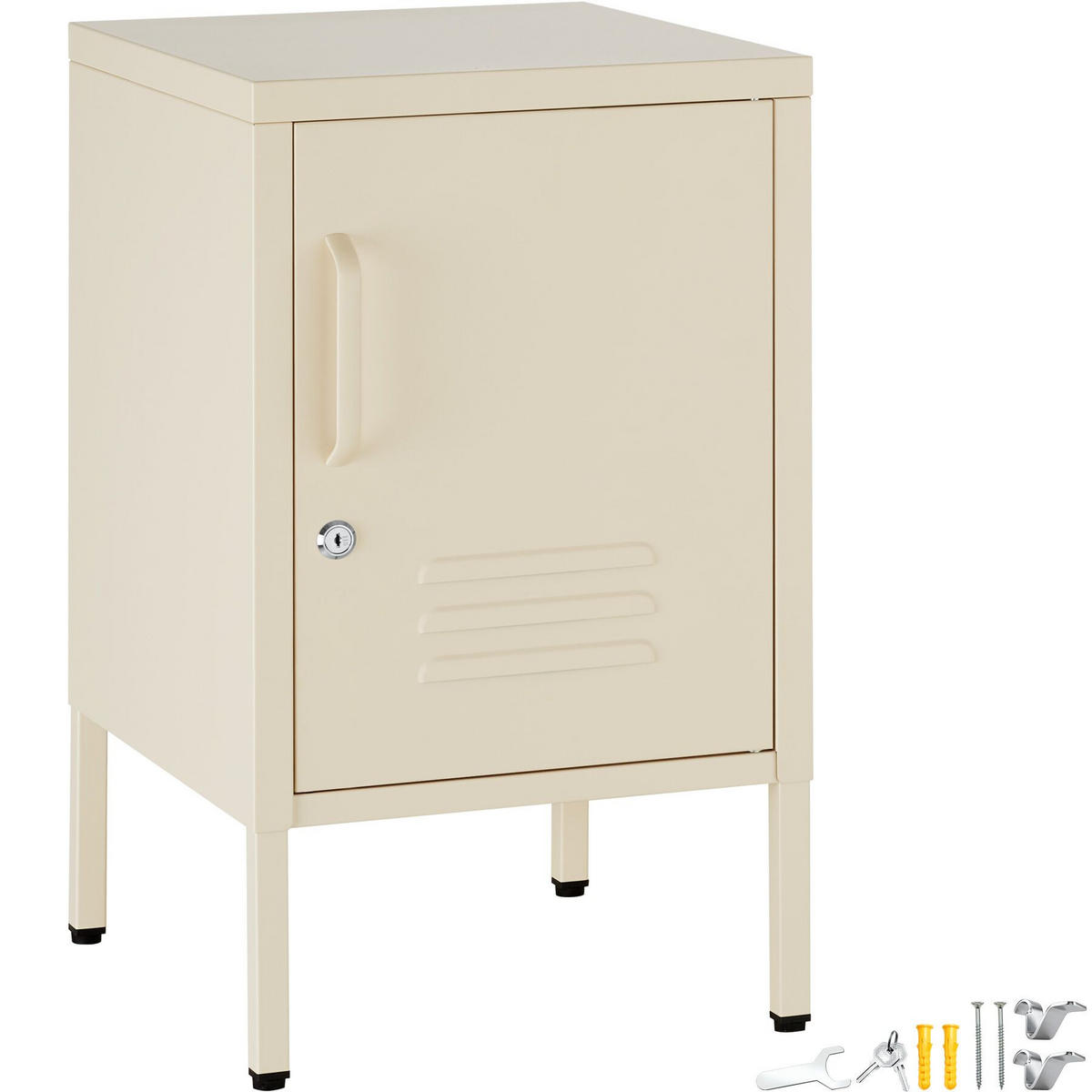 NACHTSCHRANK Baker, Kippschutz, höhenverstellbare Füße, creme - Creme, Metall (35/60.5/42.5cm) - tectake