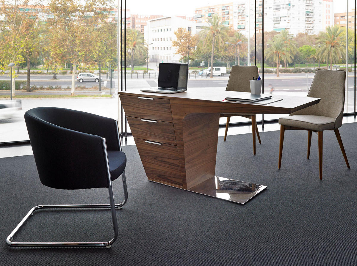SCHREIBTISCH Rechteckig Walnuss Stahl 150/60/76 cm - Edelstahlfarben/Walnussfarben, Holz/Metall (60/150/76cm) - ANGEL CERDA