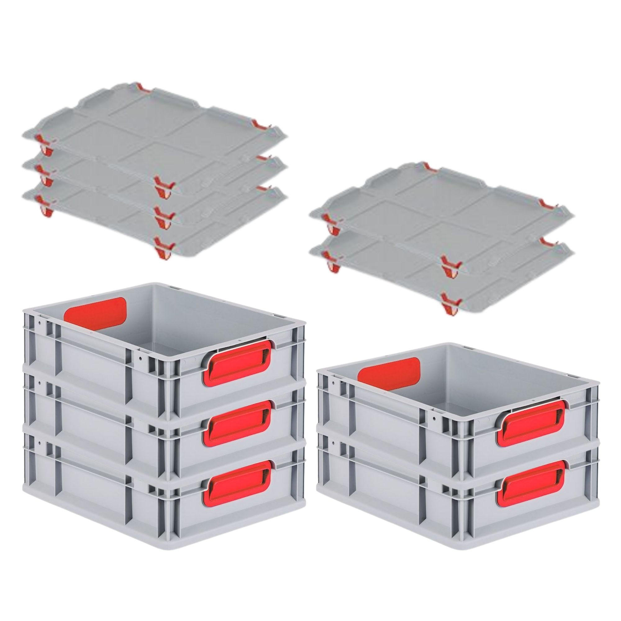 EUROBOX 5x Nextgen Color Mit Auflagedeckel 12x30x40cm Griffe Rot Geschlossen - Rot, Kunststoff (30/12/40cm) - PROREGAL
